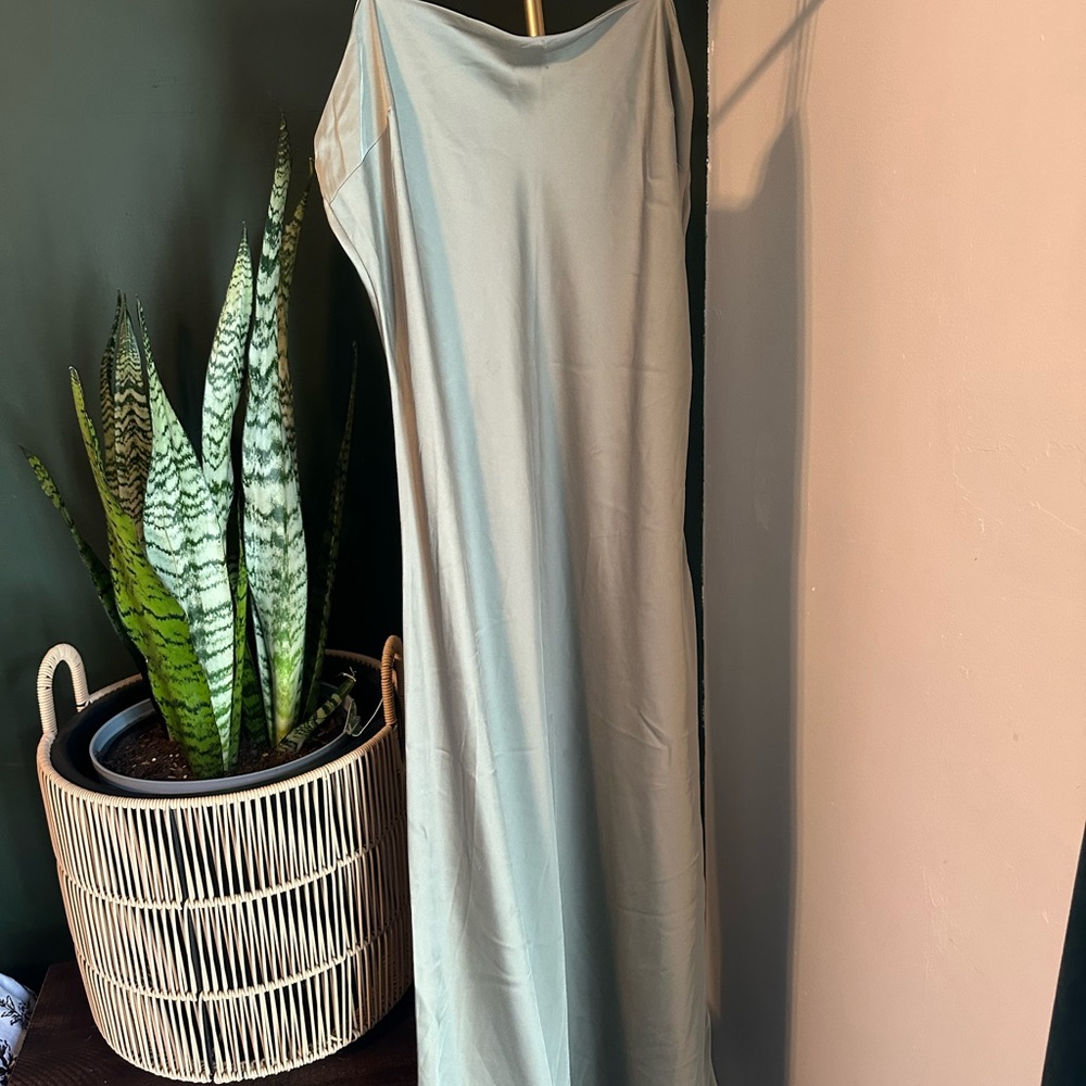 Abercrombie Sage Satin Square Neck Maxi Dress